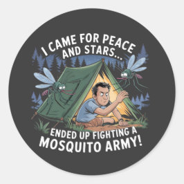 Grappig Camping Mosquito Army T-shirt Ronde Sticker