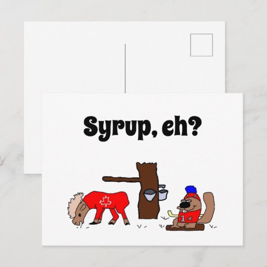 Grappig Canada Moose en Beaver met Maple Syrup Briefkaart (Voorkant / Achterkant)