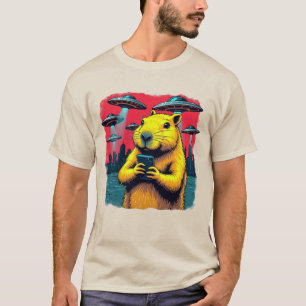 Grappig Capybara Selfie met UFO's T-Shirt - Grappi