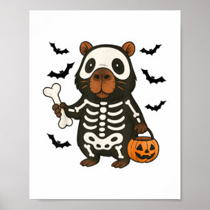 Grappig Capybara Skeleton Pompoen Halloween kostuu Poster
