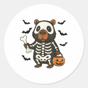 Grappig Capybara Skeleton Pompoen Halloween kostuu Ronde Sticker