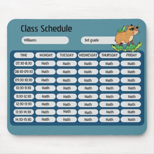 Grappig Capybara Turtle Class schema Muismat (Voorkant)
