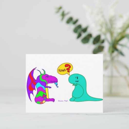 Grappig Cartoon Dinos Cute Dinosaur Dragon Rawr? Briefkaart (Staand voorkant)