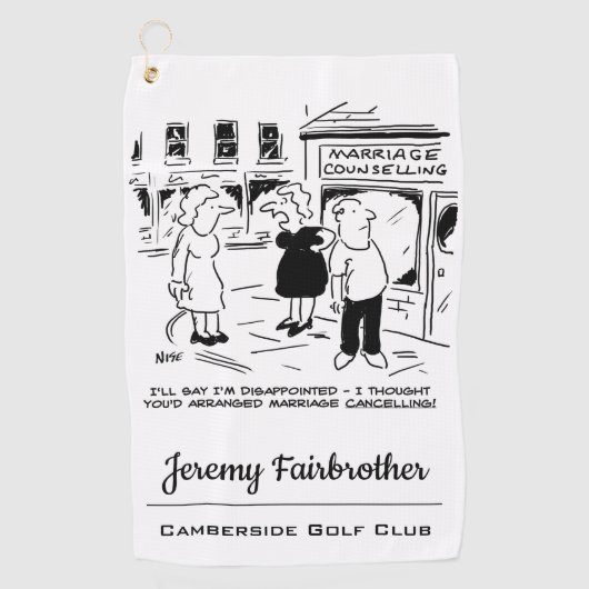 Grappig Cartoon huwelijksbegeleiding, niet annuler Golfhanddoek (Voorkant)