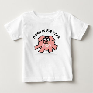 Grappig Cartoon Illustration Pink Pig 2019 Baby T-