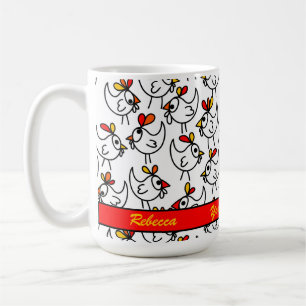 Grappig Cartoon kippen patroon gepersonaliseerd Koffiemok