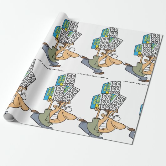 Grappig Cartoon Man Paniek kopen toiletpapier Cadeaupapier (Uitgerold)