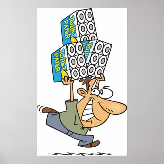 Grappig Cartoon Man Paniek kopen toiletpapier Poster (Voorkant)