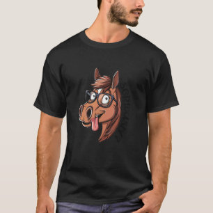 Grappig Cartoon Paard met Bril Ernstig T-shirt