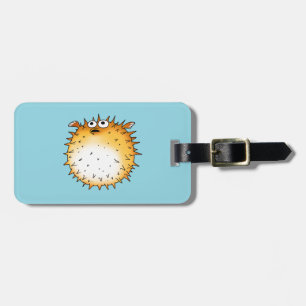 Grappig Cartoon Puffer Fish Design Bagagelabel