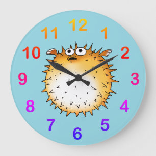 Grappig Cartoon Puffer Fish Design Grote Klok