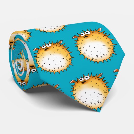 Grappig Cartoon Puffer Fish Design Stropdas (Opgerold)