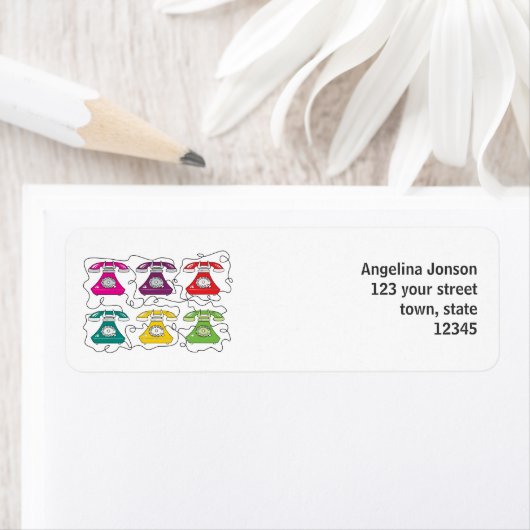 Grappig Cartoon Retro Telefoon Kleurrijk Helder St Etiket (Insitu)