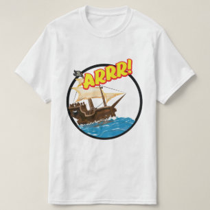 Grappig cartoonschip van een piraat t-shirt