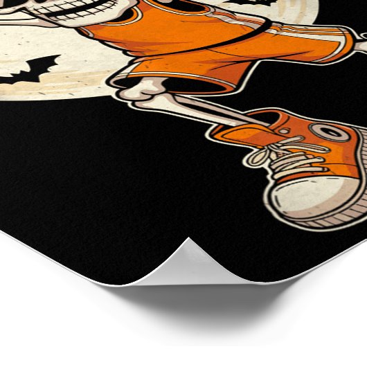 Grappig Cartoonskelet Basketbal Halloween Speler Poster (Hoek)
