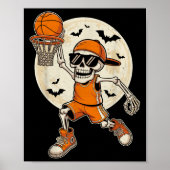 Grappig Cartoonskelet Basketbal Halloween Speler Poster (Voorkant)