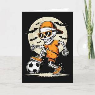 Grappig Cartoonskelet Halloween Voetbalspeler Jong Kaart