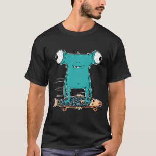Grappig cartoontje monster longboarden t-shirt