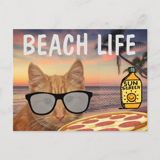 GRAPPIG CAT BEACH LIFE BRIEFKAART (Voorkant)