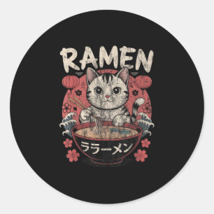 Grappig Cat Ramen Graphic T-shirt Japans Kawaii An Ronde Sticker