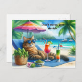 Grappig Cat Slogan Kat op het strand Briefkaart (Voorkant / Achterkant)