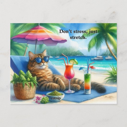 Grappig Cat Slogan Kat op het strand Briefkaart (Voorkant)
