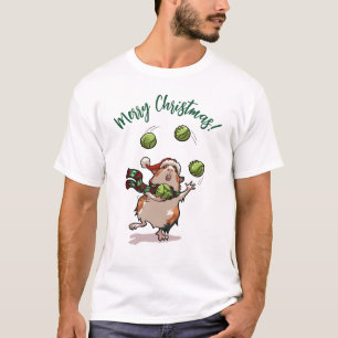 Grappig cavia vrolijk kerstfeest! jongleur-Cartoon T-shirt
