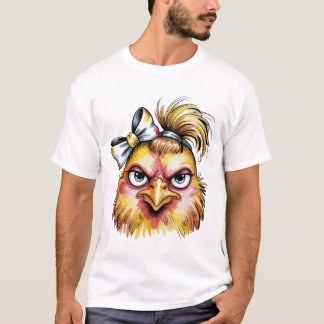 Grappig Chagrijnig Kip Bloem Boog T-Shirt