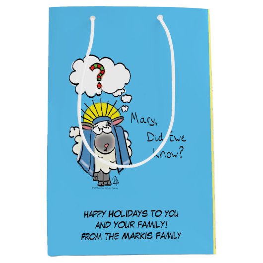 Grappig Christelijke kerststaartschapenkap-Cartoon Medium Cadeauzakje (Voorkant)