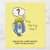 Grappig Christelijke kerststaartschapenkap-Cartoon Wijn Etiket (Enkel label)