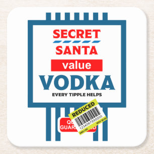 Grappig Christmas Wodka label Vierkante Kartonnen Onderzetter