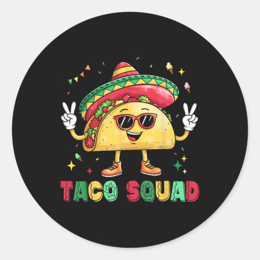 Grappig Cinco De Mayo Grappig Taco Squad Sombrero  Ronde Sticker (Voorkant)