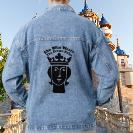 Grappig citaat dat ze de kroon draagt, regelt blau denim jacket