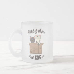 Grappig citaat Home is waar je kat is Matglas Koffiemok