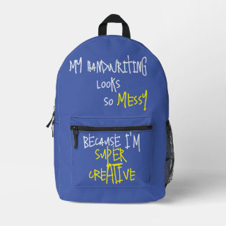 Grappig citaat omdat ik super creatief blauw ben bedrukte rugzak