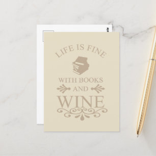 grappig citaat voor boeken en wijnliefhebber briefkaart