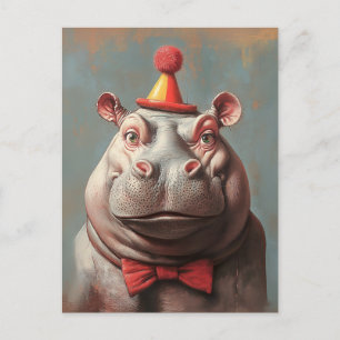 Grappig Clown Hippo portret Briefkaart