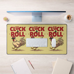 Grappig "Cluck & Roll" Cool Rooster Cartoon ontwer Bureaumat