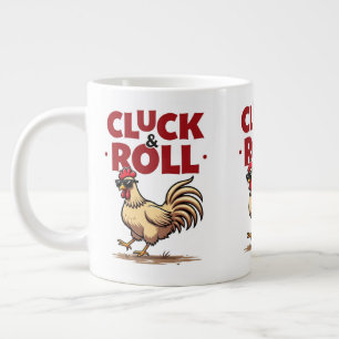 Grappig "Cluck & Roll" Cool Rooster Cartoon ontwer Extra Grote Beker