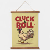 Grappig "Cluck & Roll" Cool Rooster Cartoon ontwer Hangend Wandkleed (Voorkant)