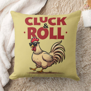 Grappig "Cluck & Roll" Cool Rooster Cartoon ontwer Kussen