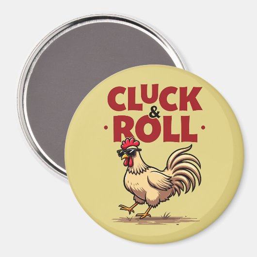 Grappig "Cluck & Roll" Cool Rooster Cartoon ontwer Magneet (Voorkant / Achterkant)