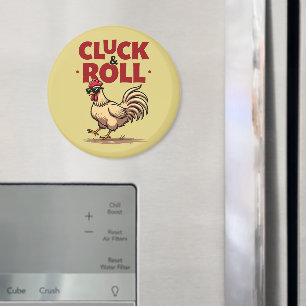 Grappig "Cluck & Roll" Cool Rooster Cartoon ontwer Magneet
