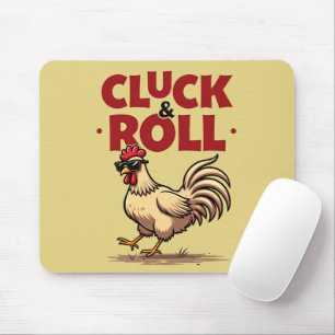 Grappig "Cluck & Roll" Cool Rooster Cartoon ontwer Muismat