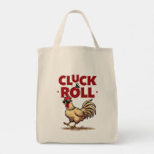 Grappig "Cluck & Roll" Cool Rooster Cartoon ontwer Tote Bag (Achterkant)