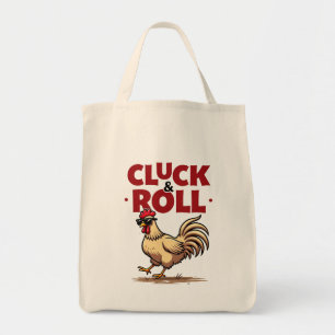 Grappig "Cluck & Roll" Cool Rooster Cartoon ontwer Tote Bag