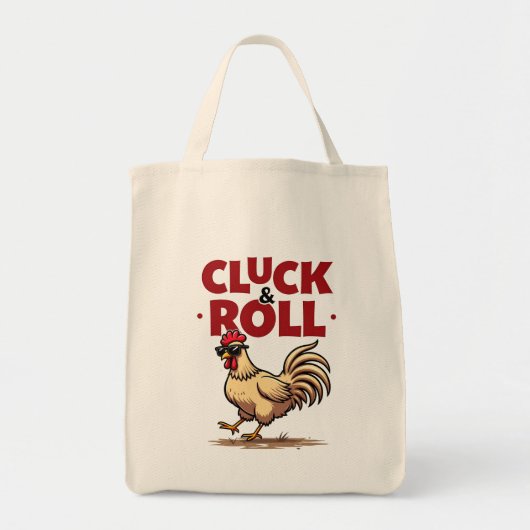 Grappig "Cluck & Roll" Cool Rooster Cartoon ontwer Tote Bag (Voorkant)