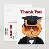 Grappig Cool Cat Cartoon Afstuderen Bedankt Aankondigingskaart (Voorkant / Achterkant)
