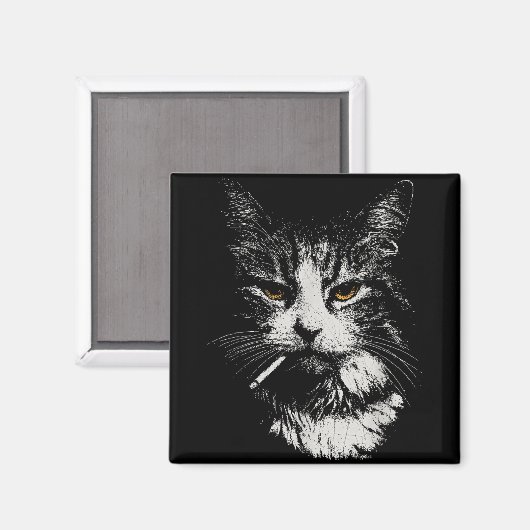 Grappig Cool Cat Smoking Funny Meme Cigarette Cat Magneet (Voorkant / Achterkant)