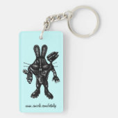 Grappig coole cyborg bunny pen inkt tekening kunst sleutelhanger (achterkant)